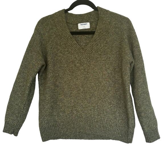 Old Navy Womens Knit V-Neck Pullover Sweater SZ M Green Gremlin Chunky Academia - Picture 1 of 7